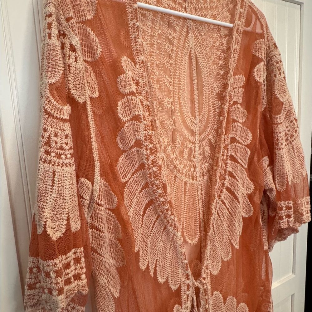 Cupshe Sunflower Lace Swim Cover-Up Dusty Peach - One Size - Picture 3 of 7